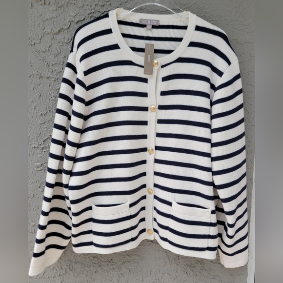 J.Crew Emilie Lady Jacket Cardigan Navy Stripe coastal Cotton 3X Nautical Chic - Picture 8 of 15